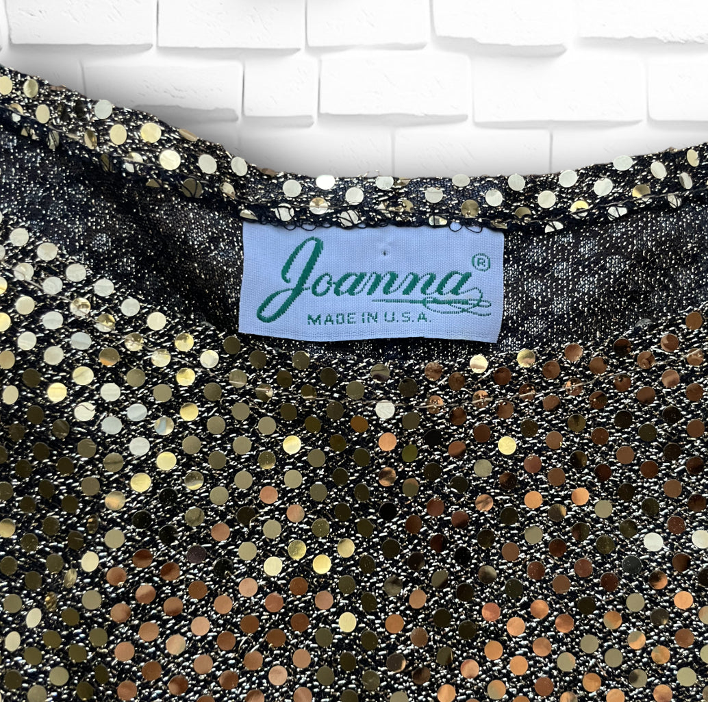 Vintage 1970’s Gold Sequin Fabric Short Sleeve Blouse