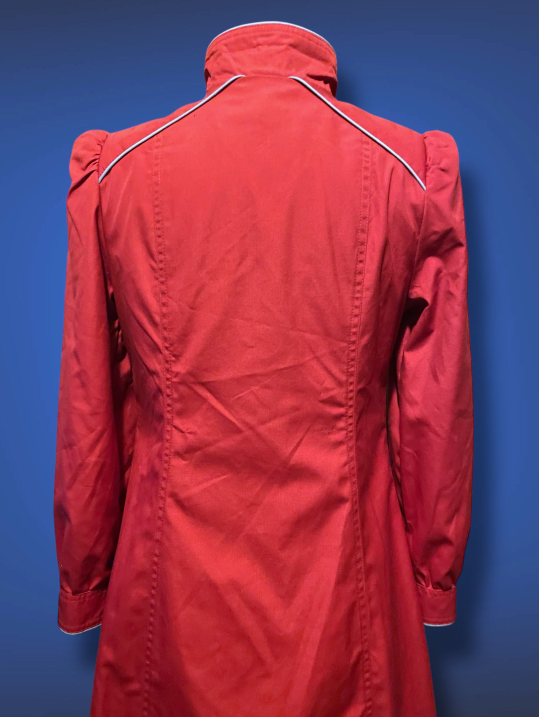 Vintage 1970’s Magenta Pink Long Trench Coat with Grey Piping Mod Detail