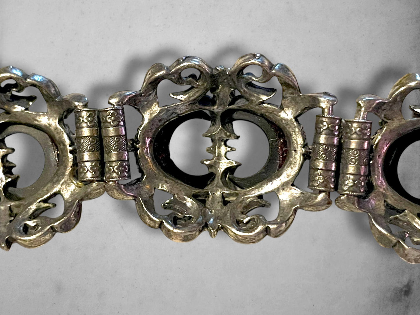 Victorian Booklink Chain Black Crescent Moon Crystal Panel Bracelet