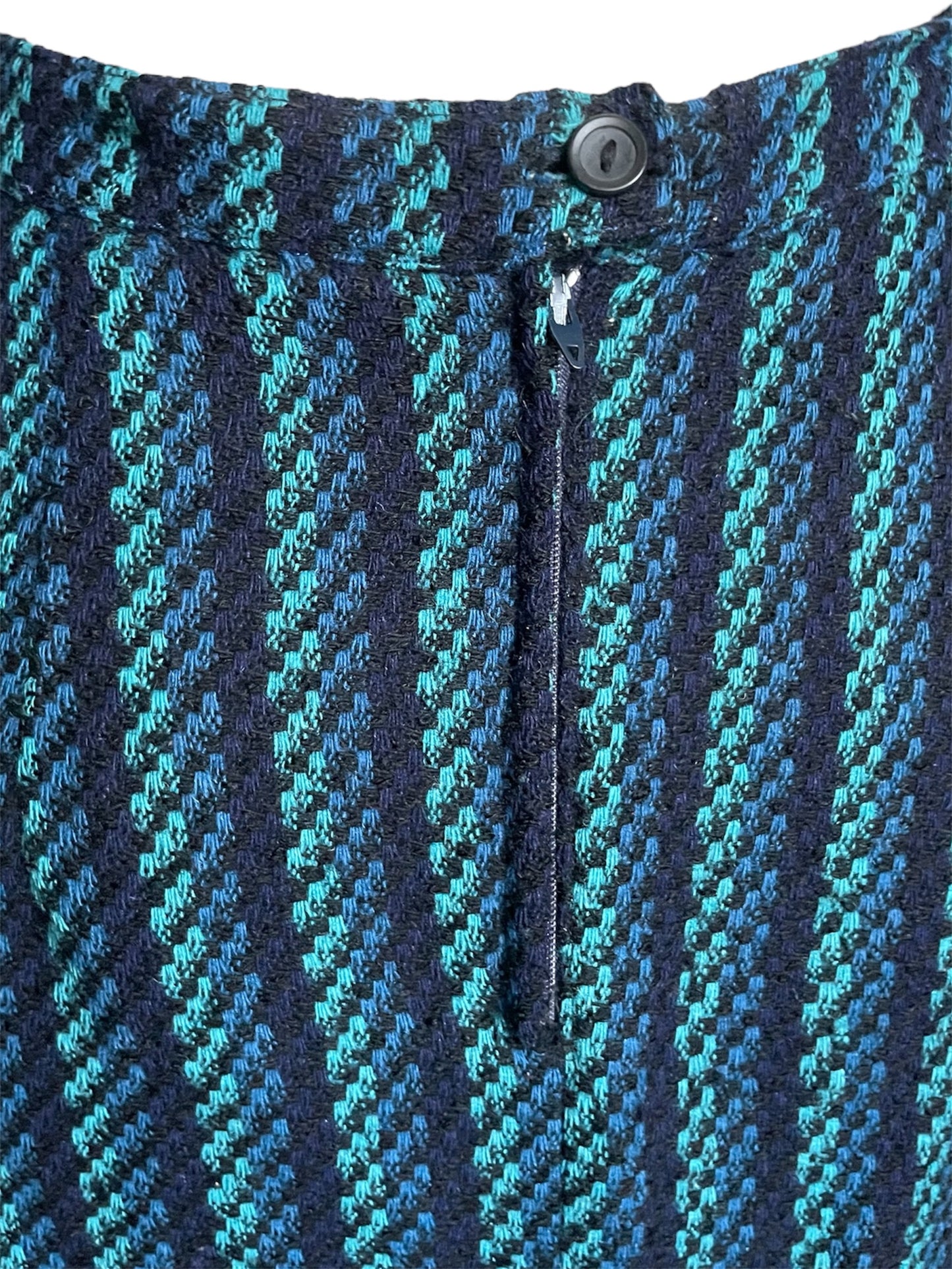 Vintage 1970’s Blue, Teal & Black Wool Striped Pencil Skirt