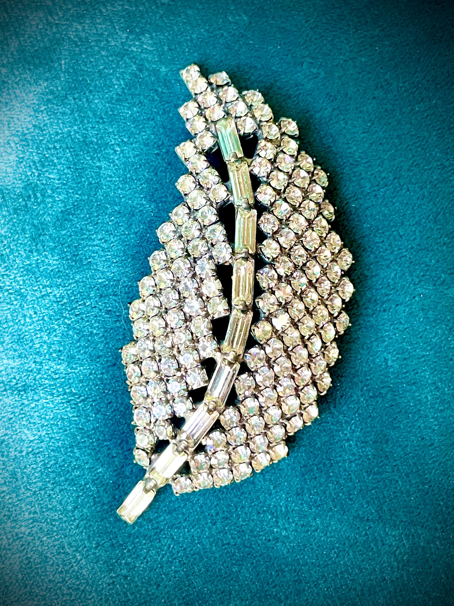 Juliana Vintage Crystal Rhinestone Silver Leaf Brooch
