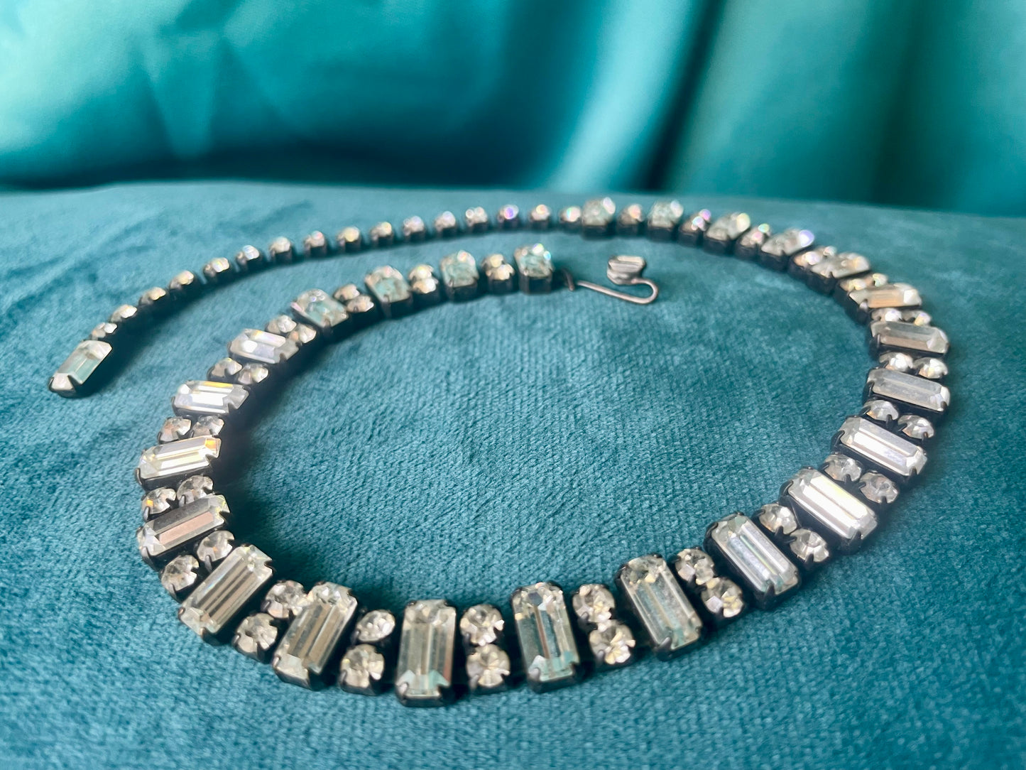 Prong Set Vintage Crystal Black Gunmetal Patina Bridal Choker Necklace