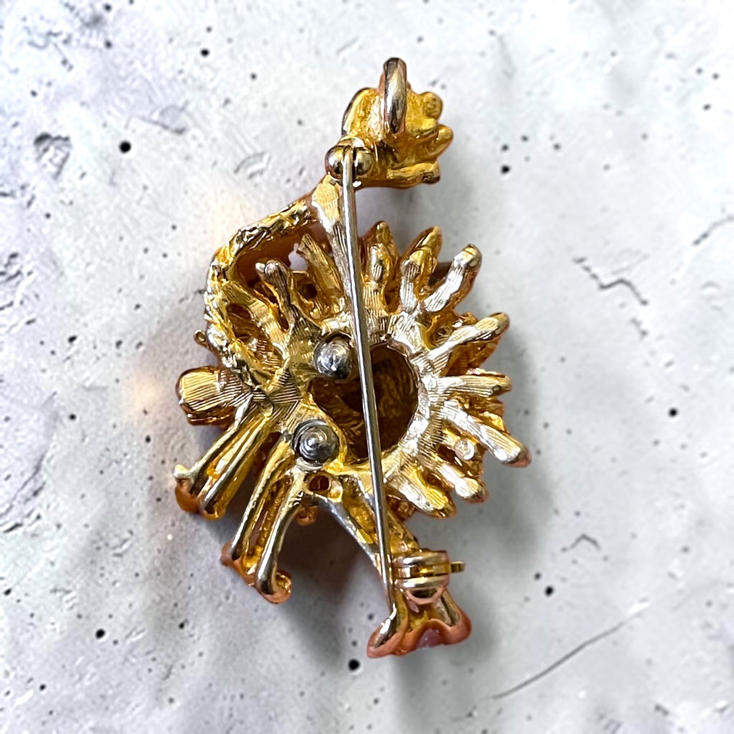 Vintage Hollywood Regency Gold & Silver Articulating Crystal Figural Lion Convertible Brooch/Necklace Pendant