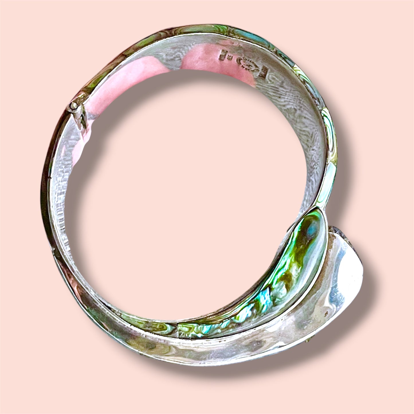 Taxco Sterling Ailver 925 Villisana Designer Abalone Hinged Clamper Bangle Bracelet
