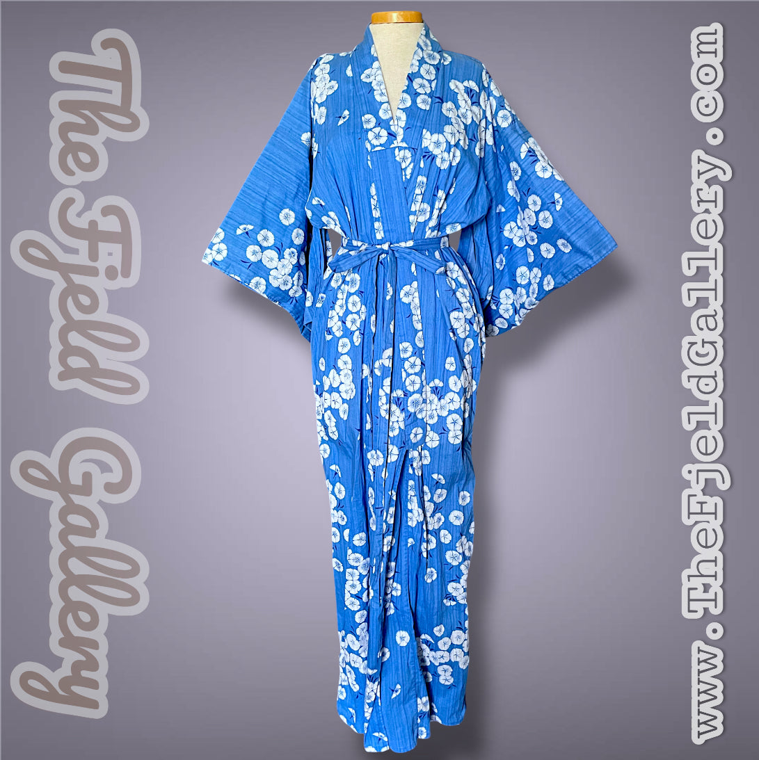 Vintage 1960’s Blue & White Cherry Blossom Flower Print Kimono