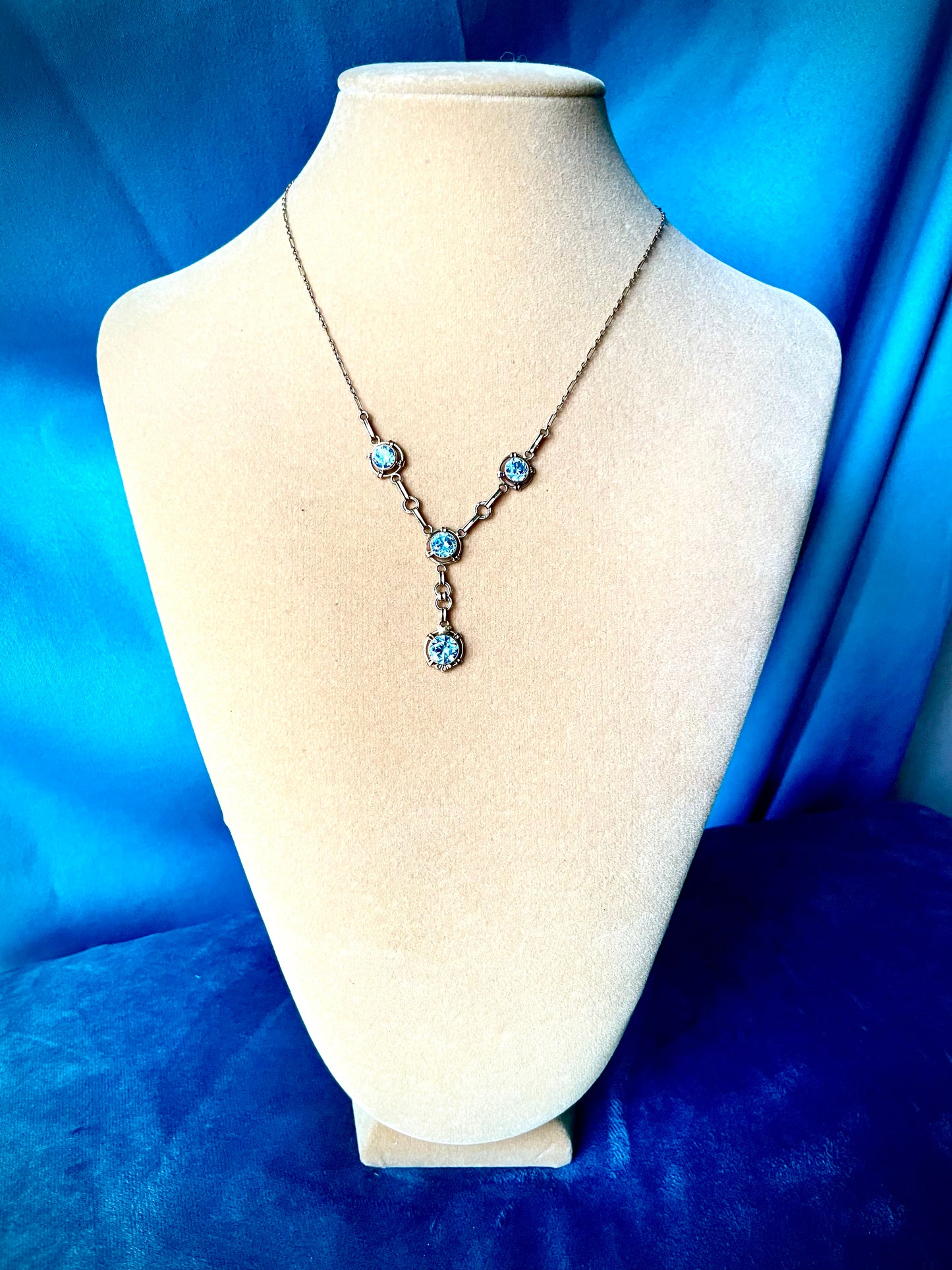 12K GF Vermielle Vintage Aquamarine Crystal Y Drop Necklace
