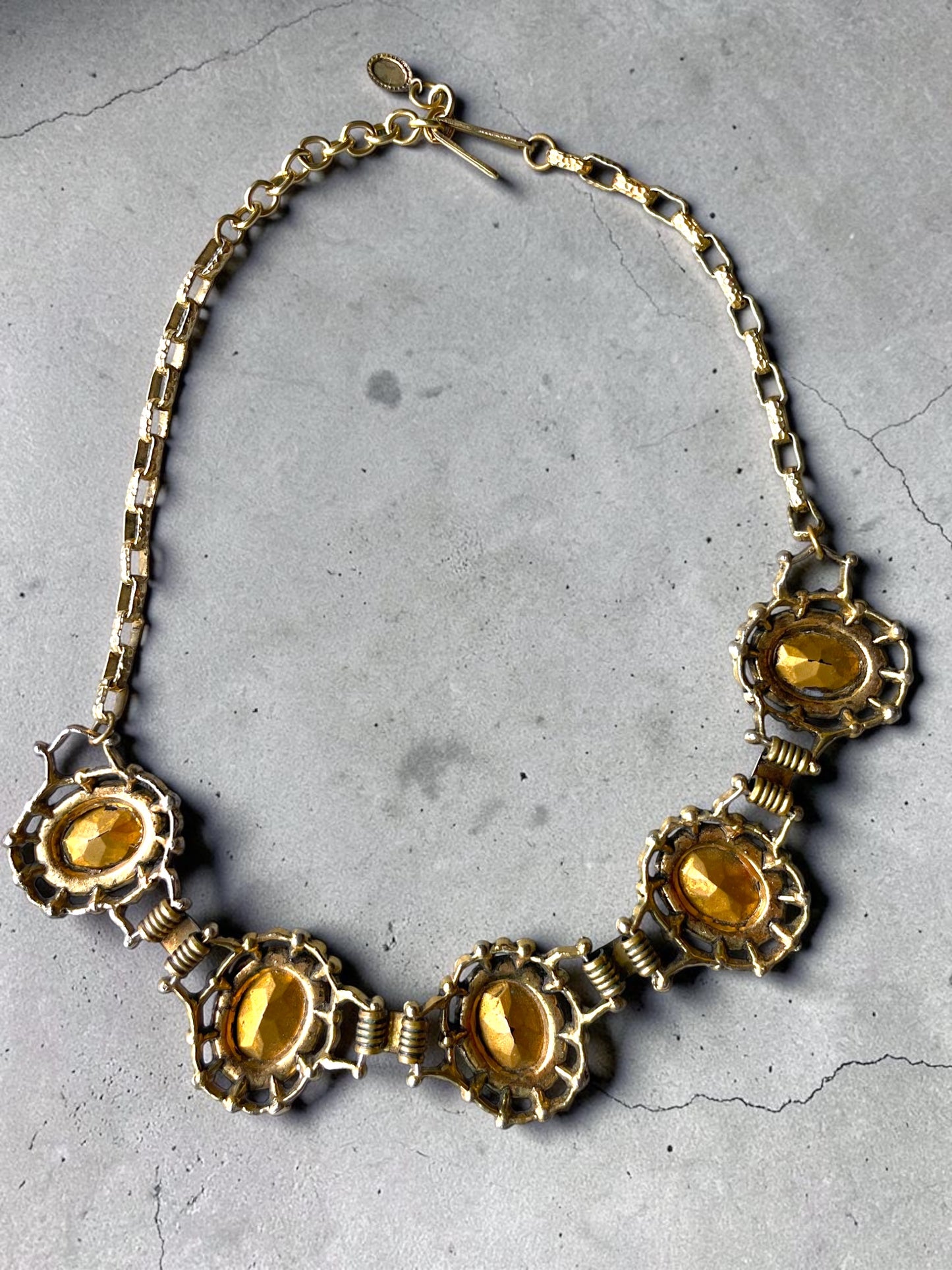Incredible Victorian Bookchain Chunky Citrine & Peridot Crystal Choker Necklace
