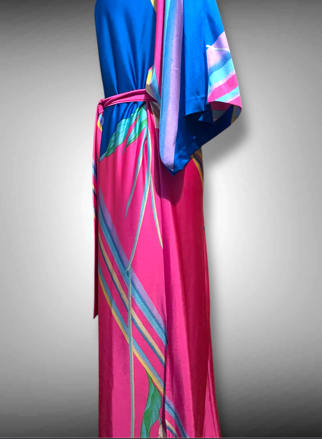1960’s Belted Kaftan House Dress Tropical Retro Maxi Dress