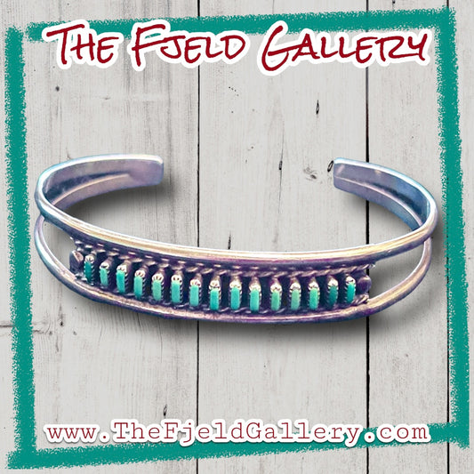 Turquoise Petit Point Zuni Native American Cuff Bracelet