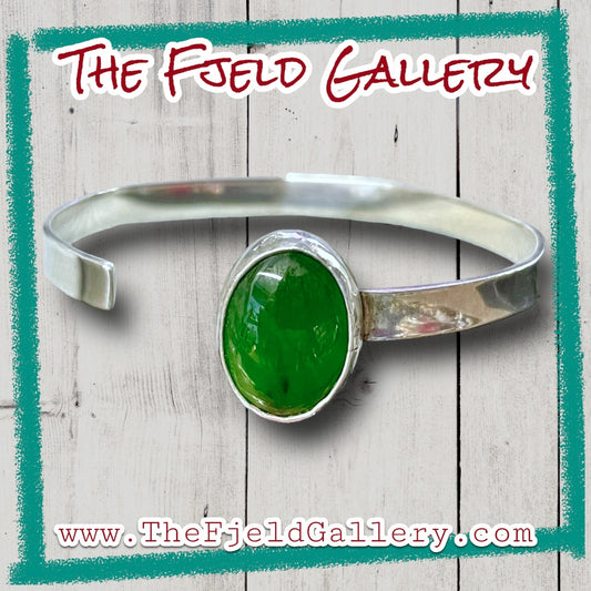 Green Jade Cabochon Sterling Cuff Bracelet