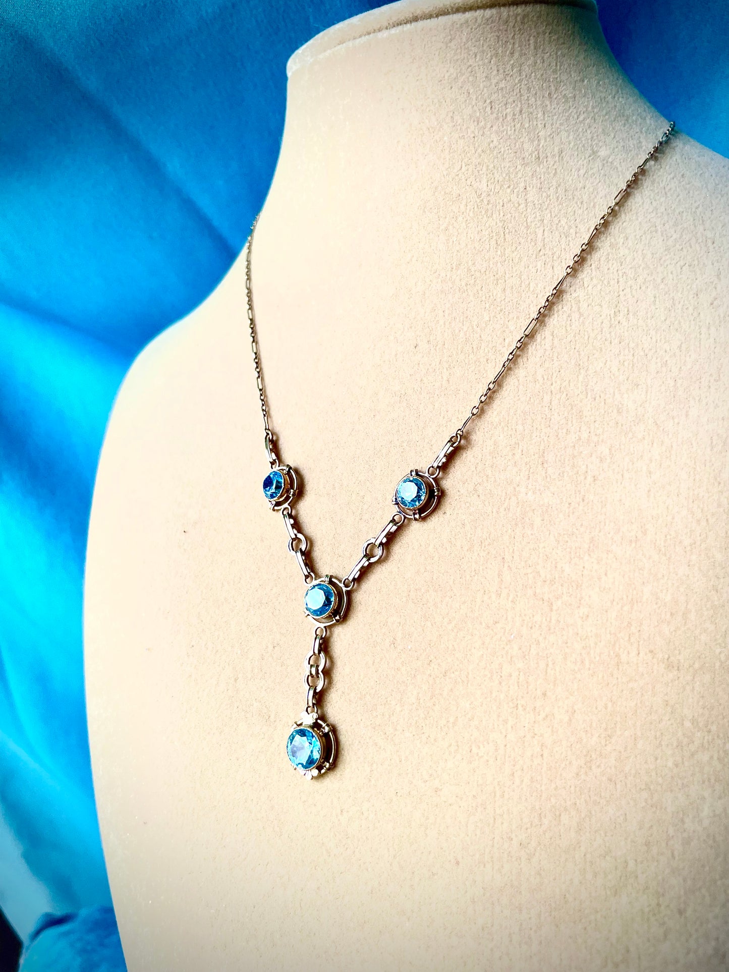 12K GF Vermielle Vintage Aquamarine Crystal Y Drop Necklace