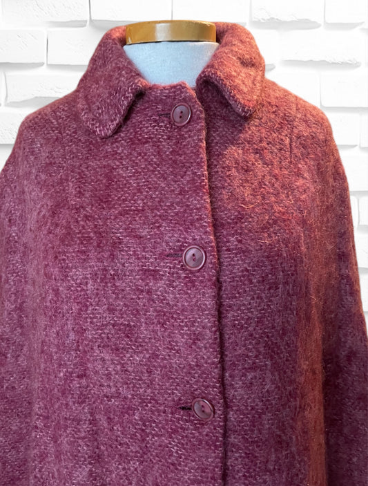 1960’s Mohair Red Pink Button Up Cape