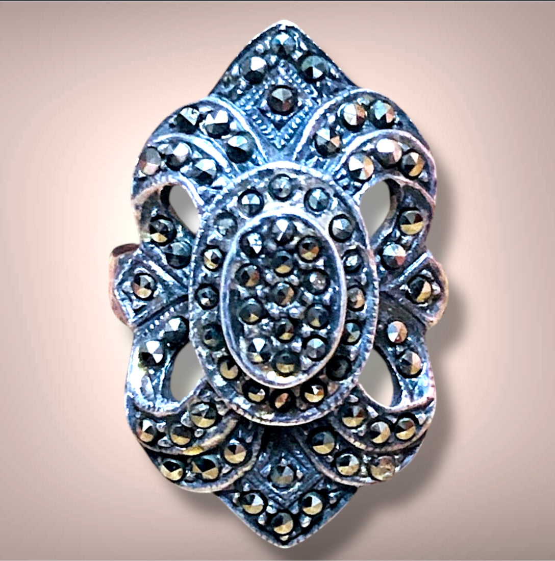 Art Deco Sterling Silver & Marcasite Opulent Flourish Ring