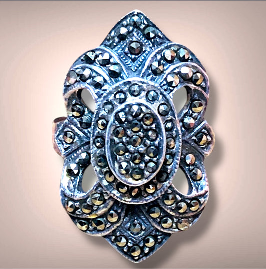 Art Deco Sterling Silver & Marcasite Opulent Flourish Ring