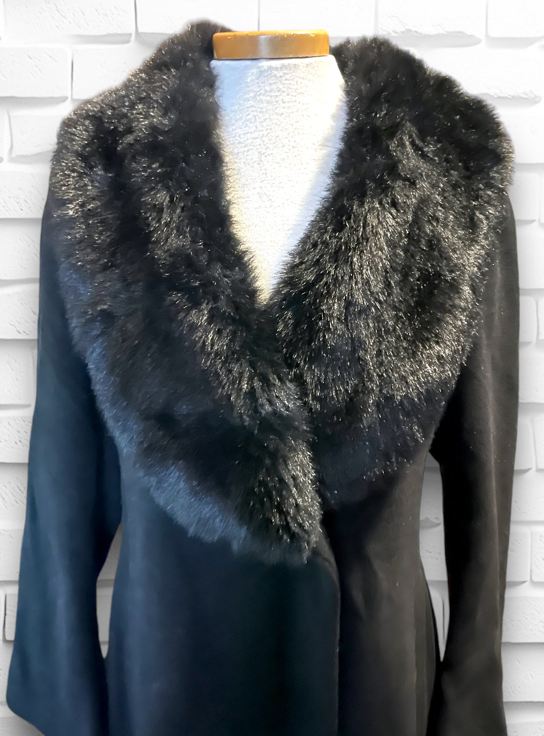 Vintage Covington Big Faux Fur Collar Black Overcoat