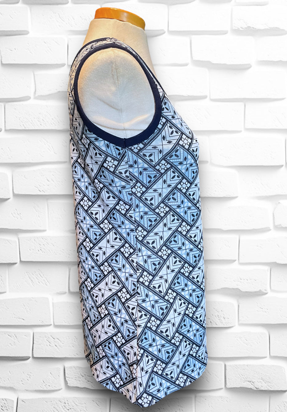 Vintage 1960’s Blue Geometric Flower Pattern Tank Top