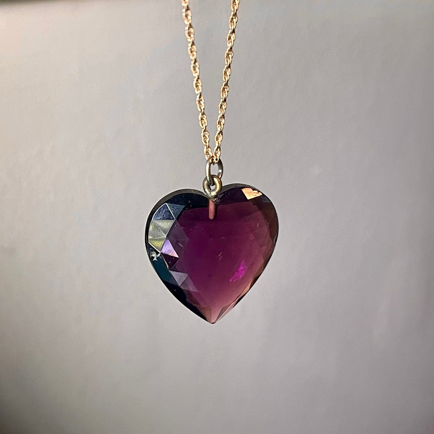 Purple Faceted Austrian Crystal Heart 12K Gold Filled Necklace & Earring Set