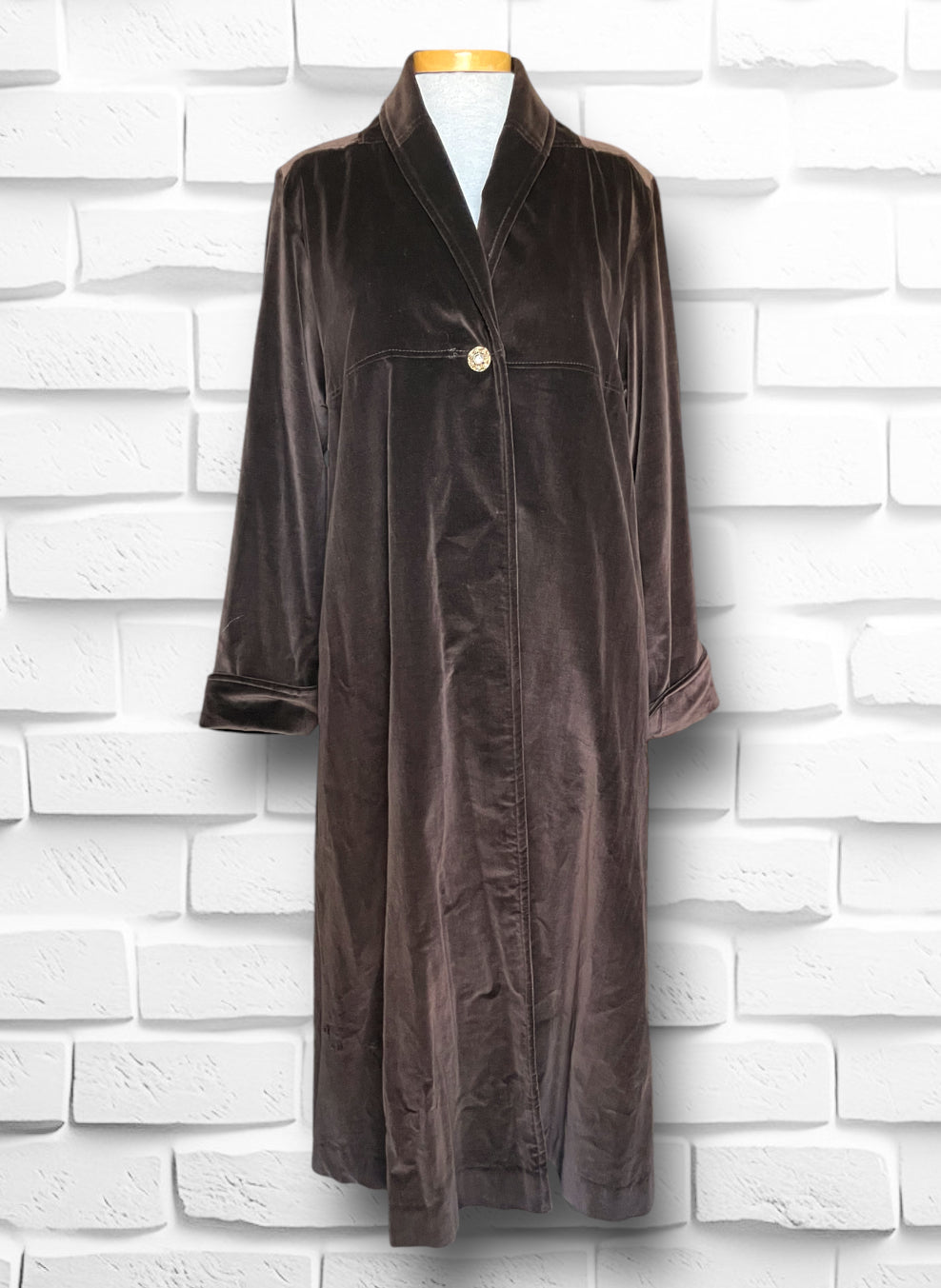 Vintage 1960’s Brown Velvet Robe Style Babydoll Long Overcoat