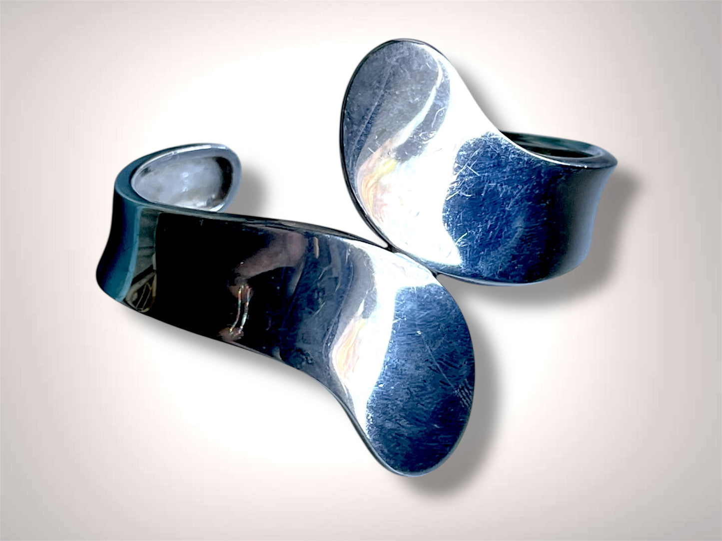 Vintage Minimalist Solid Sterling Silver Bypass Cuff Bracelet