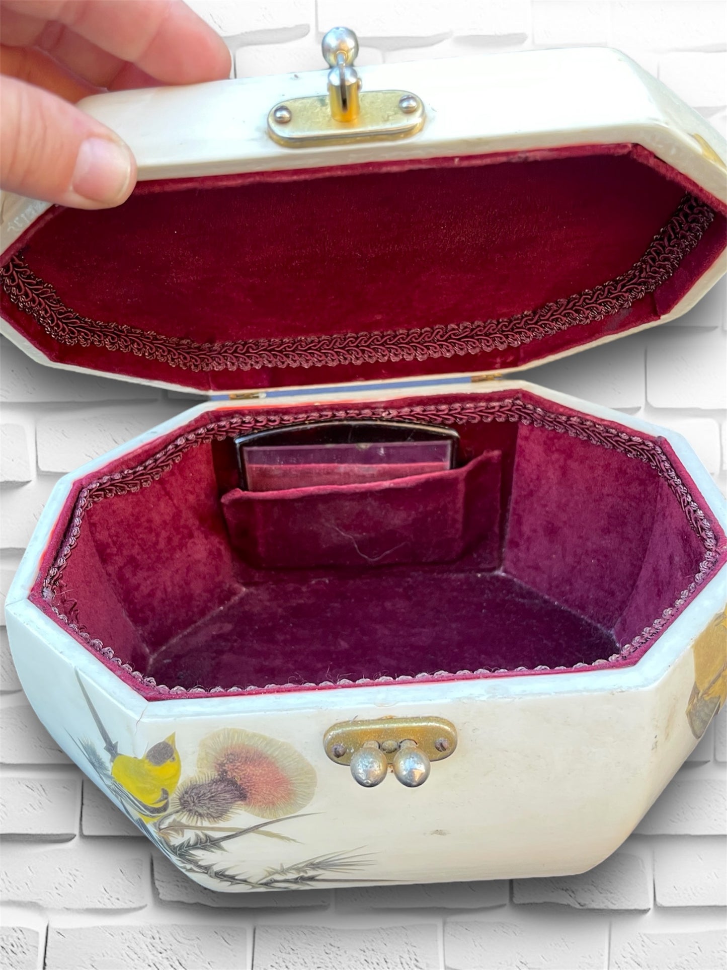 Vintage 1960’s Lucite Box Hodge Podge Purse with 3D Birds