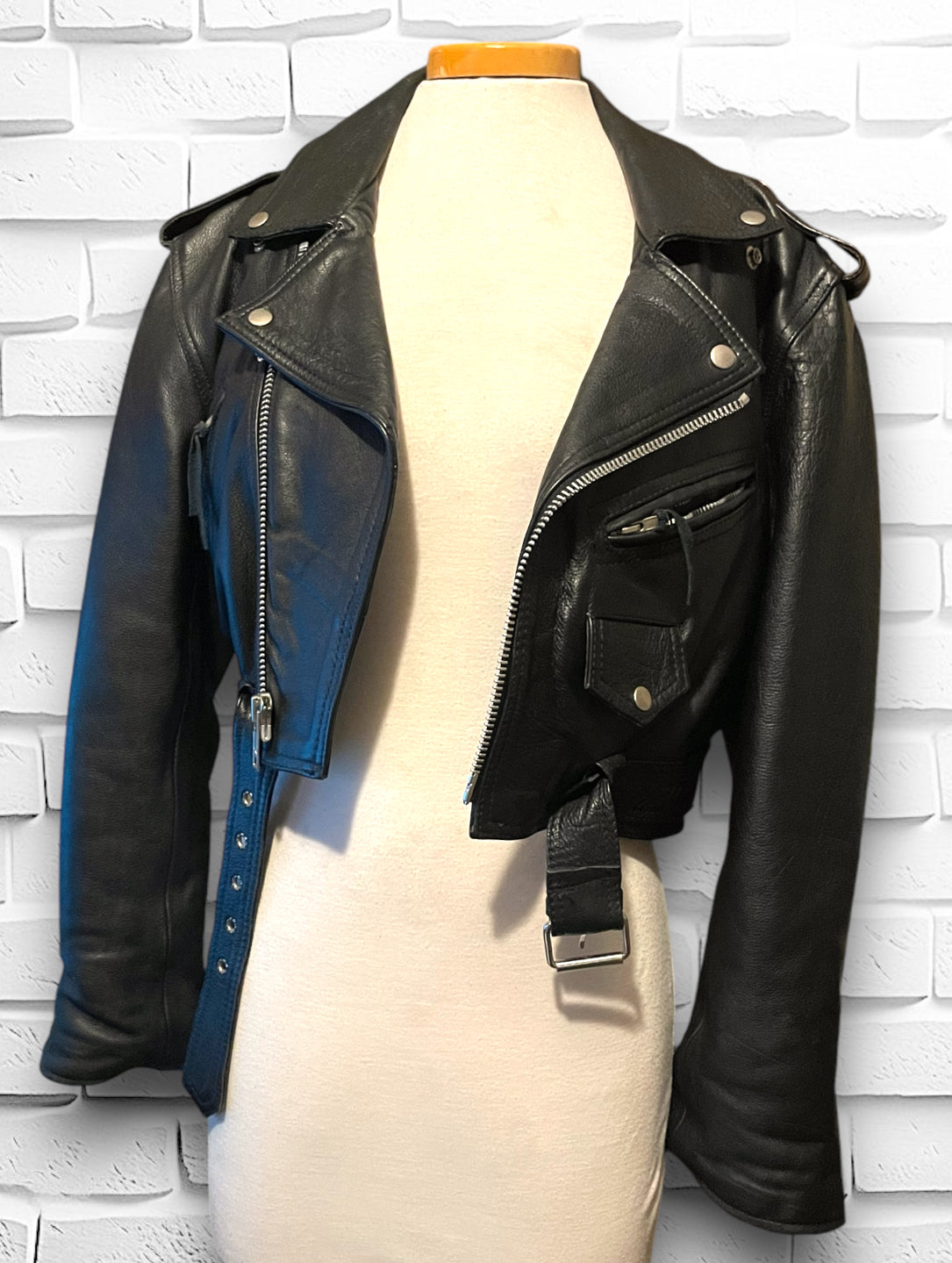 Vintage Black Leather Motorcycle Jacket Heavy Lined