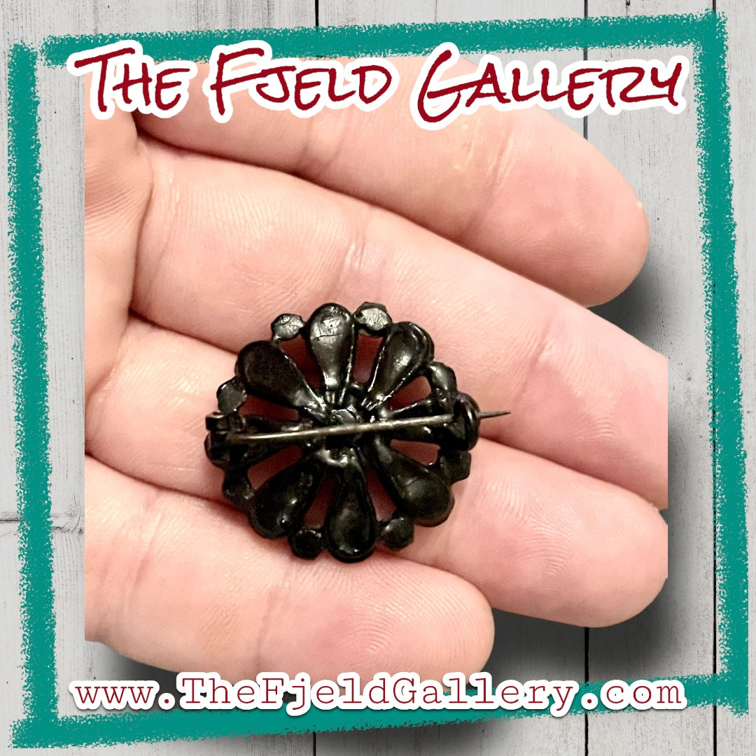 Victorian 1800’s Black French Jet Flower Brooch Pin