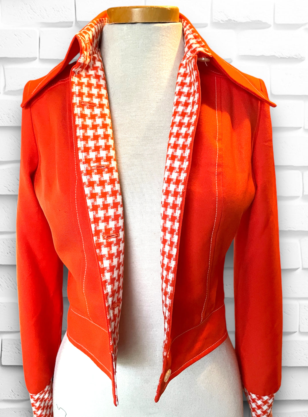 1960’s Judy Wayne Bright Orange & White Plaid Jacket