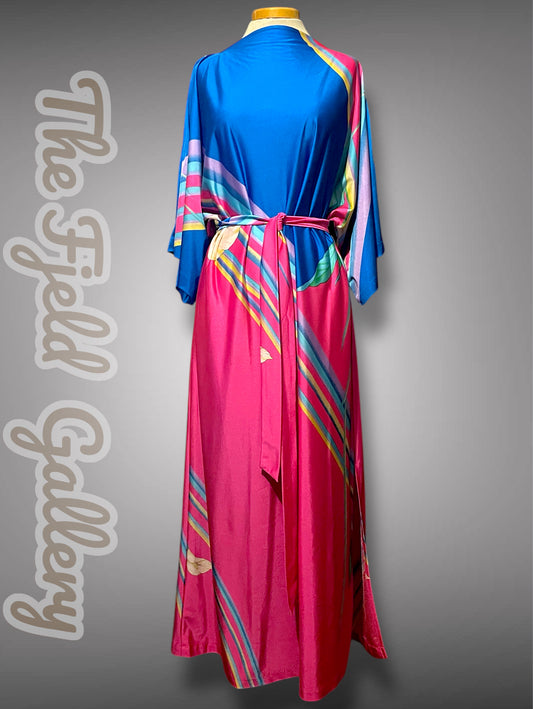 1960’s Belted Kaftan House Dress Tropical Retro Maxi Dress