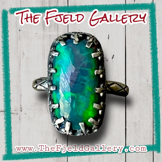 Handmade Ethiopian Black Green Opal Gemstone Sterling Ring
