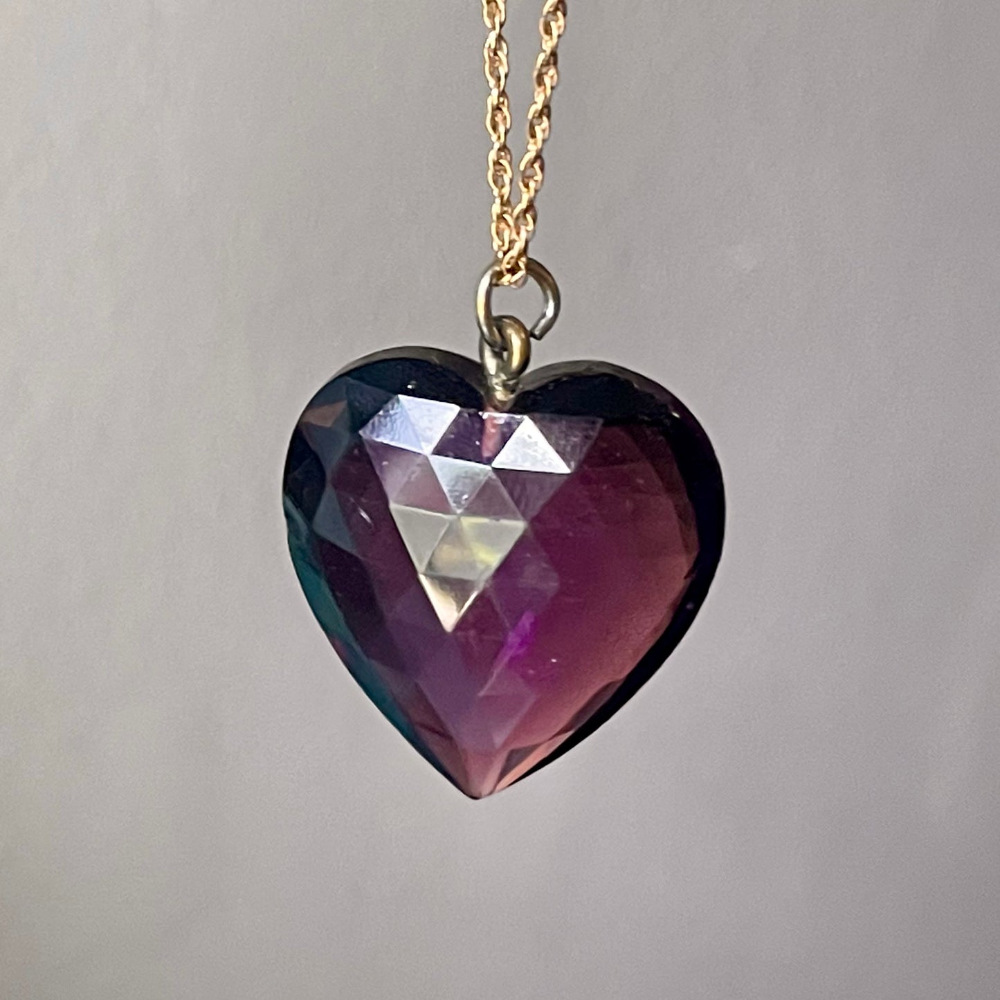 Purple Faceted Austrian Crystal Heart 12K Gold Filled Necklace & Earring Set