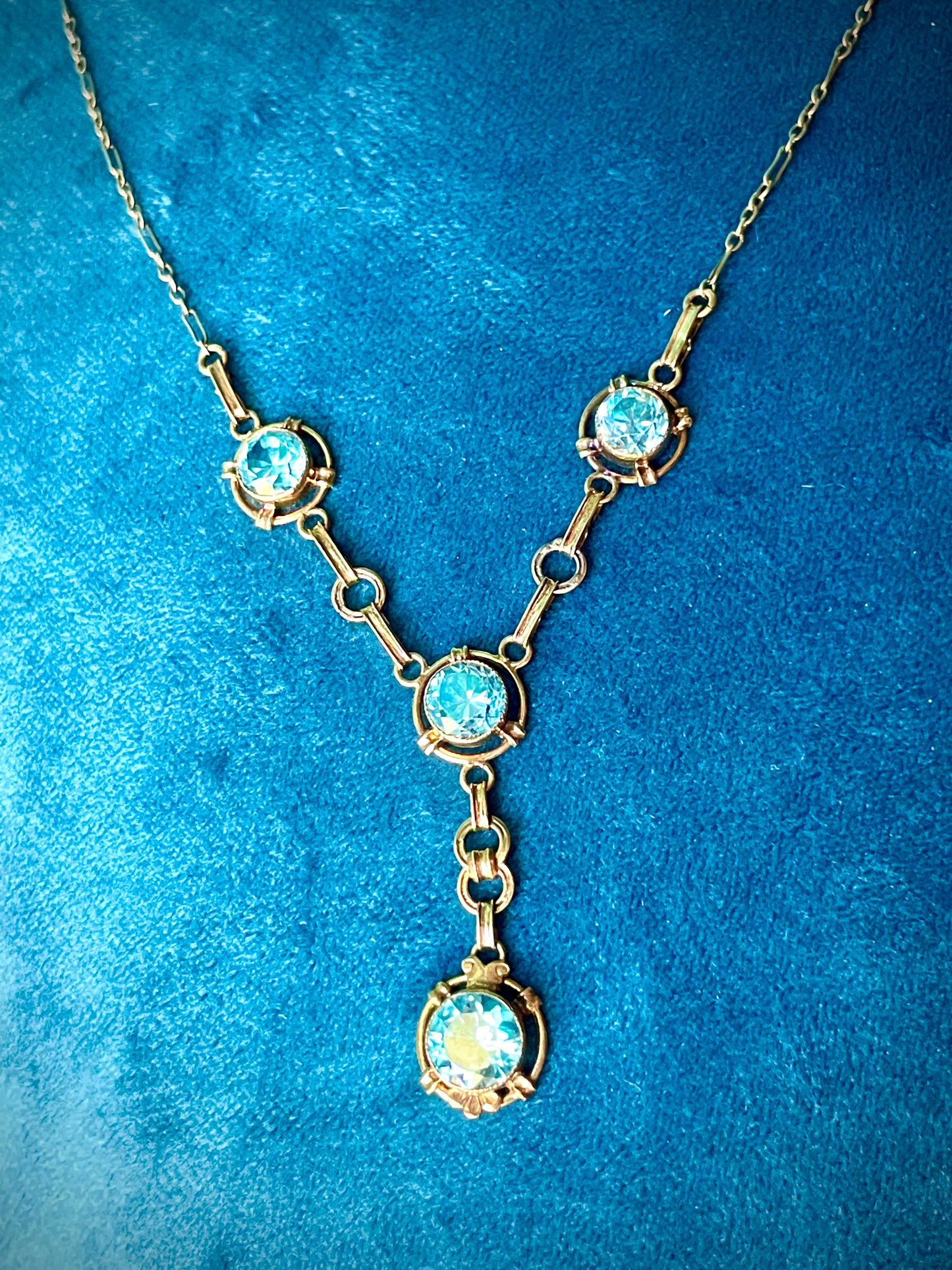 12K GF Vermielle Vintage Aquamarine Crystal Y Drop Necklace