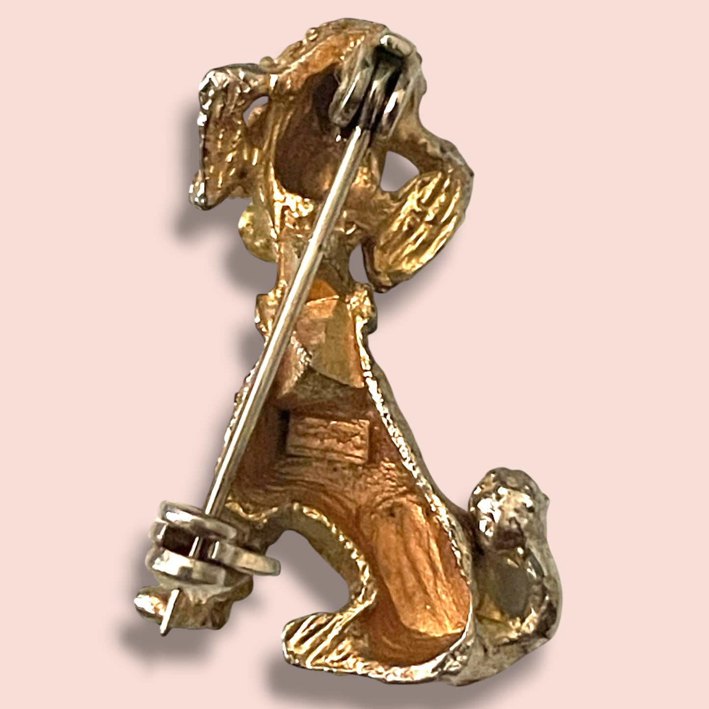 Adorable Designer Gold Poodle with Red Crystal Eyes & Crystal Collar Brooch