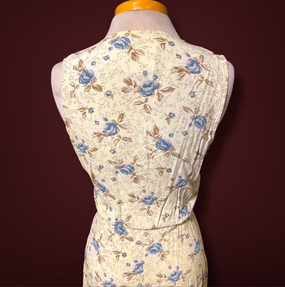 1990’s GAP Pale Yellow & Blue Floral Sleeveless Maxi Wrap Dress sz XS