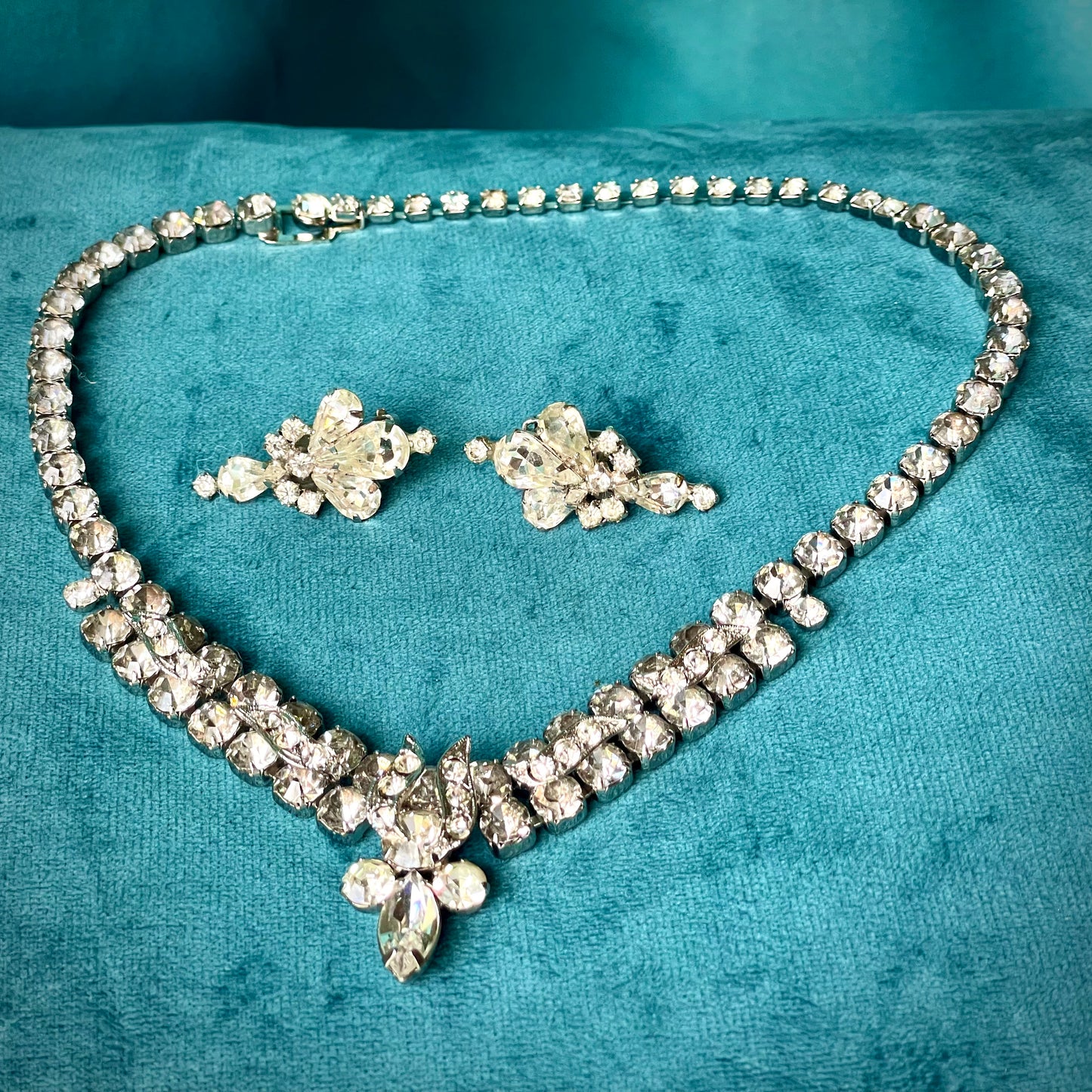 Weiss Designer Crystal Rhinestone Choker Necklace & Kramer Earrings Set
