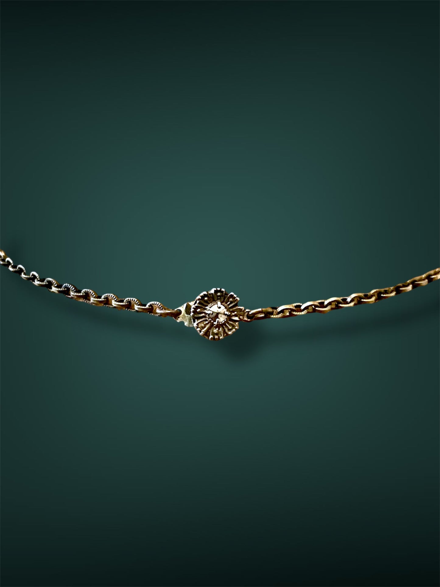 Art Nouveau Brass Floral & Flourish Filigree Daisy Marcasite Necklace