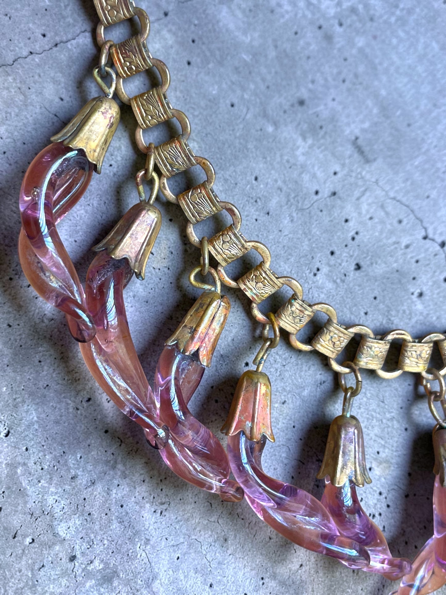 Victorian Book-link Chain Purple Twisted Eggplant Czech Art Glass Festoon Bib Necklace