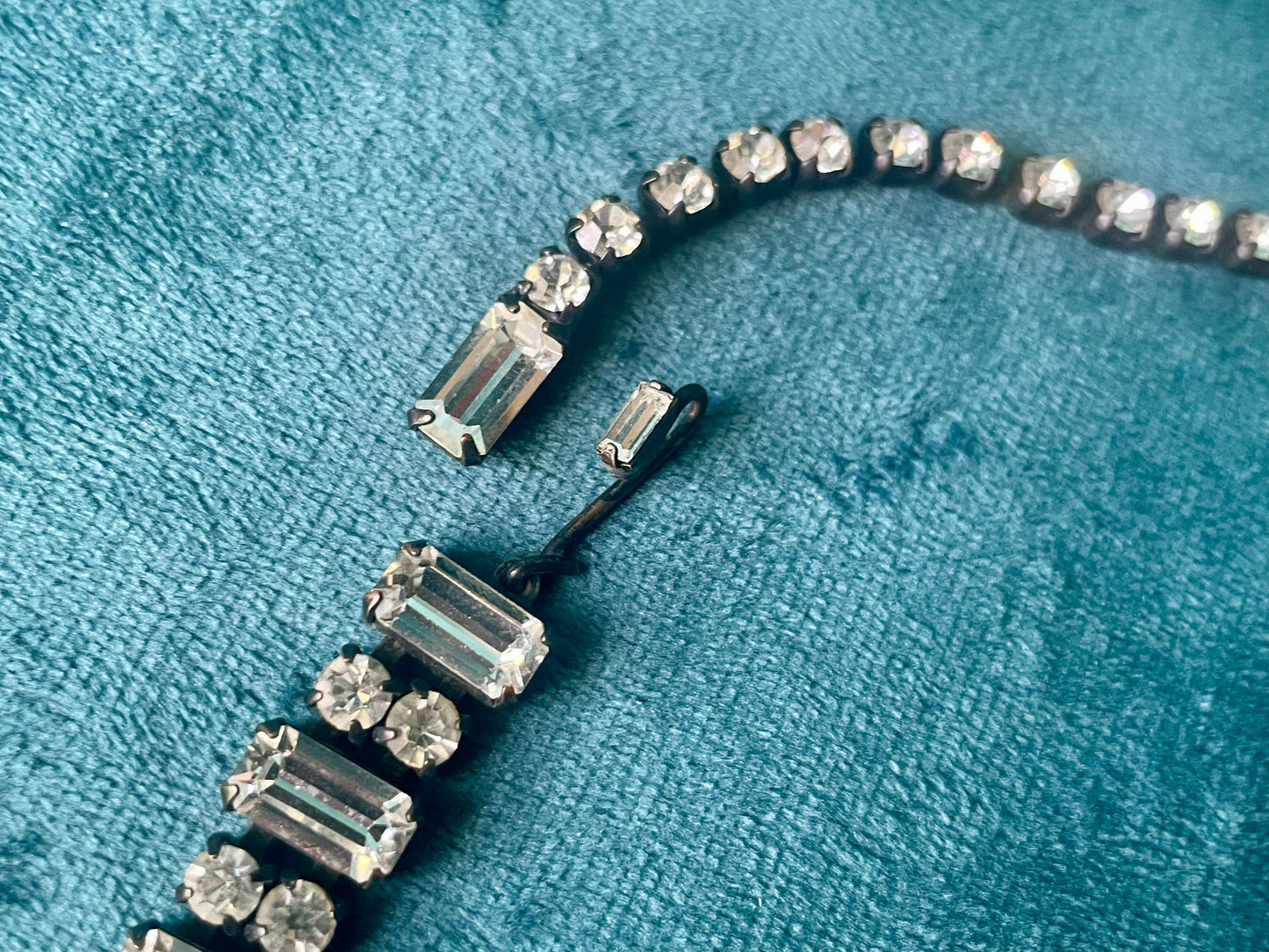 Prong Set Vintage Crystal Black Gunmetal Patina Bridal Choker Necklace
