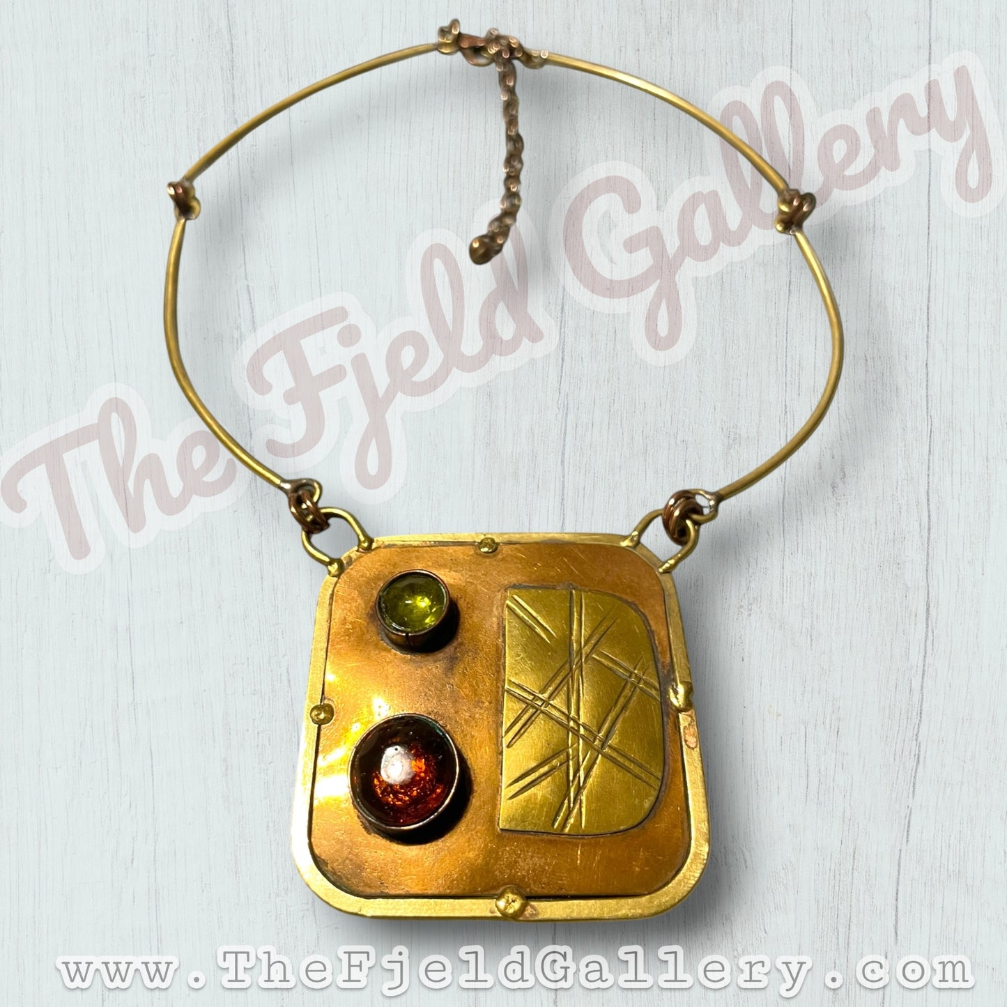 Brutalist Modern Mixed Metal Copper & Brass Mexican Chest Plate Necklace