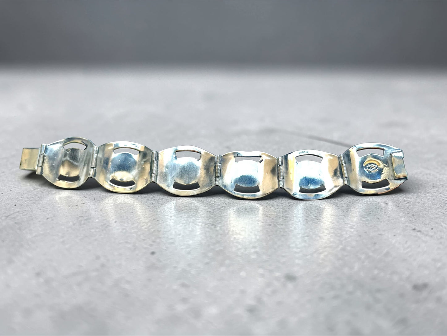 Sterling Pink Dragons Breath Fire Opal Foil Art Glass Taxco Mexico Bracelet