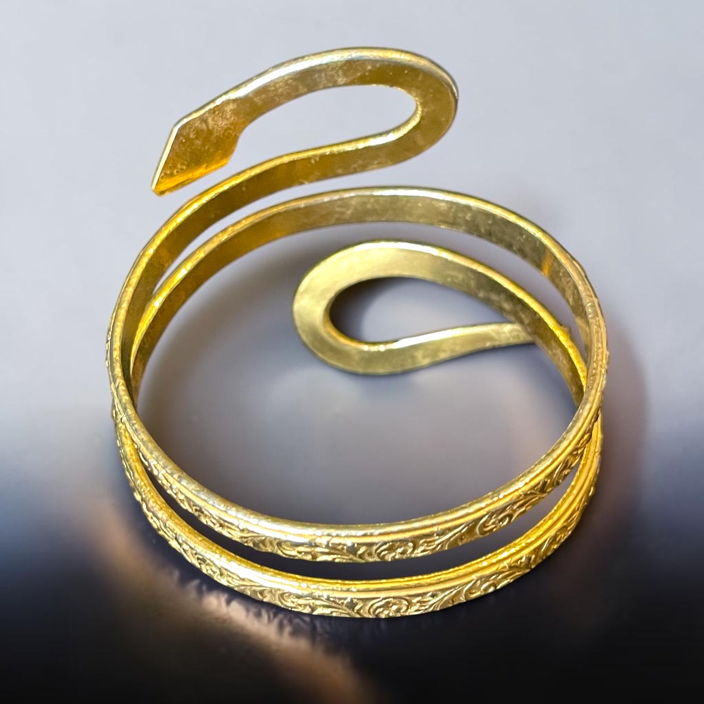 Brass Damask Embossed Triple Bypass Snake Arm Bangle Bracelet