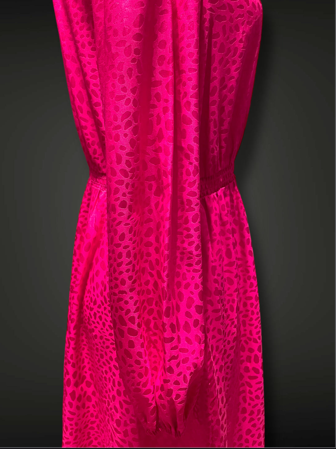 Vintage 1980’s Pink Magenta Shiny Leopard Print Elastic Waist Dress