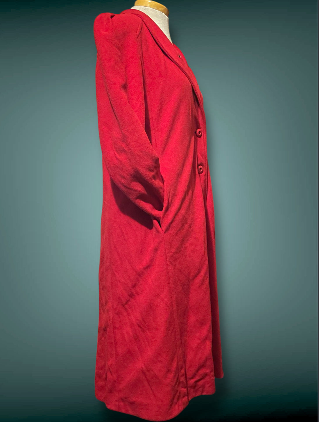 1960’s Red Faux Cashmere Long Wellington Overcoat