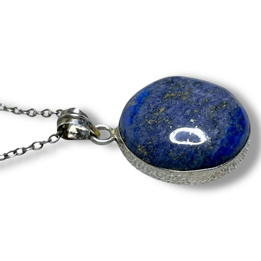 Sterling Silver Circle Lapis Lazuli Necklace Pendant