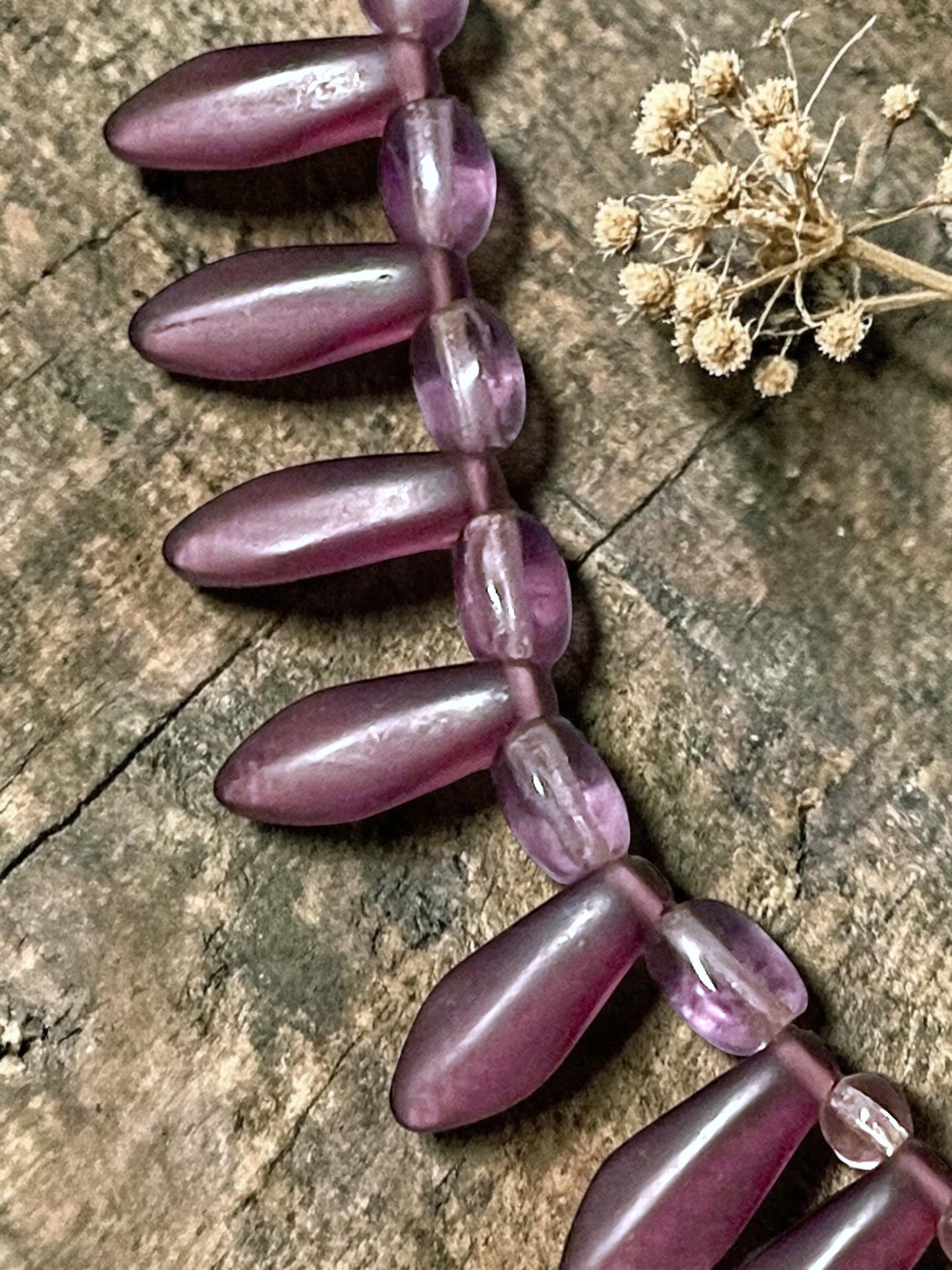 Art Deco Czech Purple Art Glass Vauxhall Ring Embossed Brass Setting Necklace