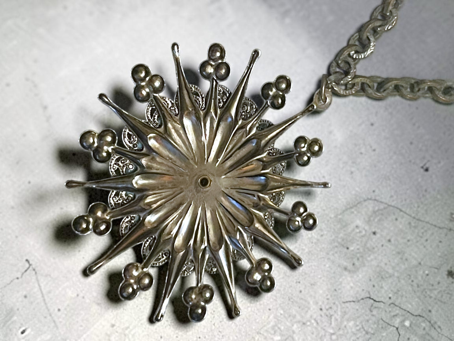 Vintage 1960’s Silver Starburst Turquoise Pendant Runway Necklace
