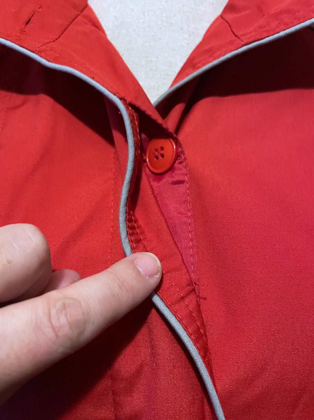 Vintage 1970’s Magenta Pink Long Trench Coat with Grey Piping Mod Detail