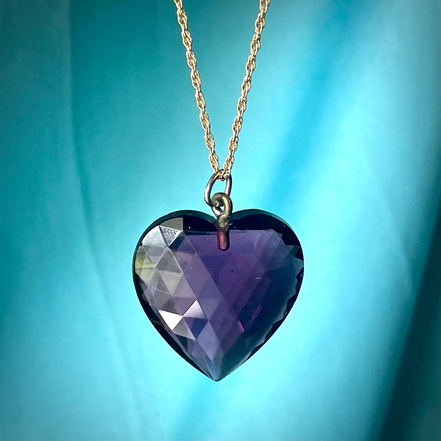 Purple Faceted Austrian Crystal Heart 12K Gold Filled Necklace & Earring Set