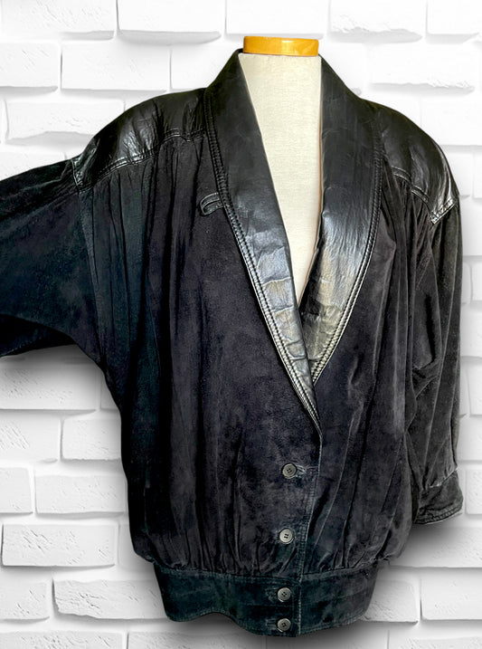 Vintage 1980’s Black Leather & Suede Puffy Oversized Jacket