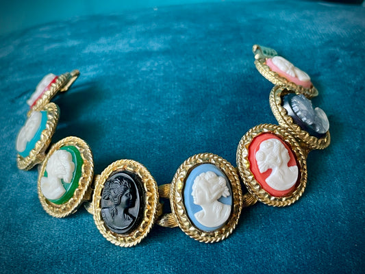 Multicolored Vintage Cameo Panel Link Bracelet
