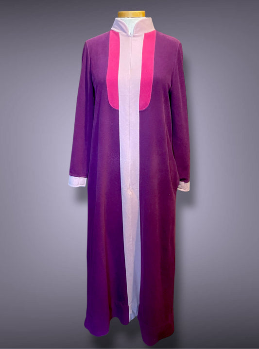 1970’s Vanity Fair Long Sleeve Purple & Pink Stripe Fuzzy House Coat Dress